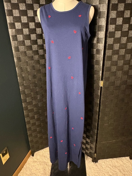 Quacker Factory Dresses & Skirts - Quacker Factory Embroidered Red Anchors Nautical Navy Cotton Maxi Dress